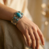 Vintage Open Adjustable Silver and Turquoise Bracelet