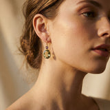 Gold Earrings with Green Crystal