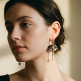 Boho Earrings with Red Crystal and Pearl