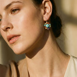 Flower Earrings with Multicolour Stones