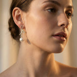 Gold Sparkling Bow Earrings with Pearls