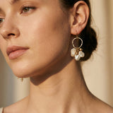 Vintage Gold Drop Earrings with Pearl and Flower