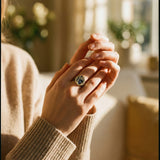 Vintage Gold Ring with Blue Flower