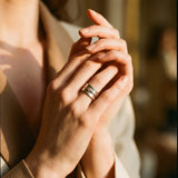 Vintage Silver Ring with Cubic Zirconia and Gold Thread