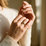 Gold Ring with Inlaid Green Cubic Zirconia