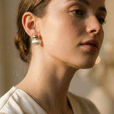 Gold Oval Pearl Earrings
