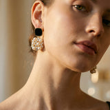 Gold Black Opal Pearl Earrings