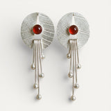 Drop Earrings with Openwork Red Stone