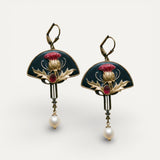 Boho Earrings with Red Crystal and Pearl