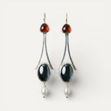 Vintage Earrings with Red Crystal and Pearl