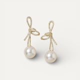 Gold Sparkling Bow Earrings with Pearls