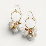 Vintage Gold Drop Earrings with Pearl and Flower