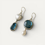 Vintage Silver Earrings with Natural Stone and Pearl