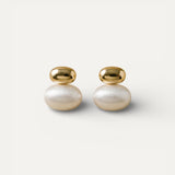 Gold Oval Pearl Earrings