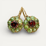 Vintage Round Green and Red Crystal Earrings