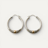 Vintage Silver Engraved Pattern Hoop Earrings