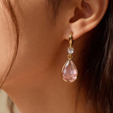 Vintage Drop Earrings with Pink Crystal