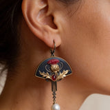 Boho Earrings with Red Crystal and Pearl