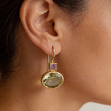 Gold Earrings with Green Crystal