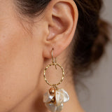 Vintage Gold Drop Earrings with Pearl and Flower