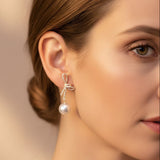 Gold Sparkling Bow Earrings with Pearls
