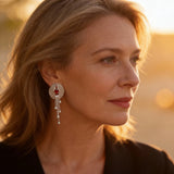 Drop Earrings with Openwork Red Stone