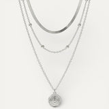 Triple-Layer Silver Sunburst Pendant Necklace