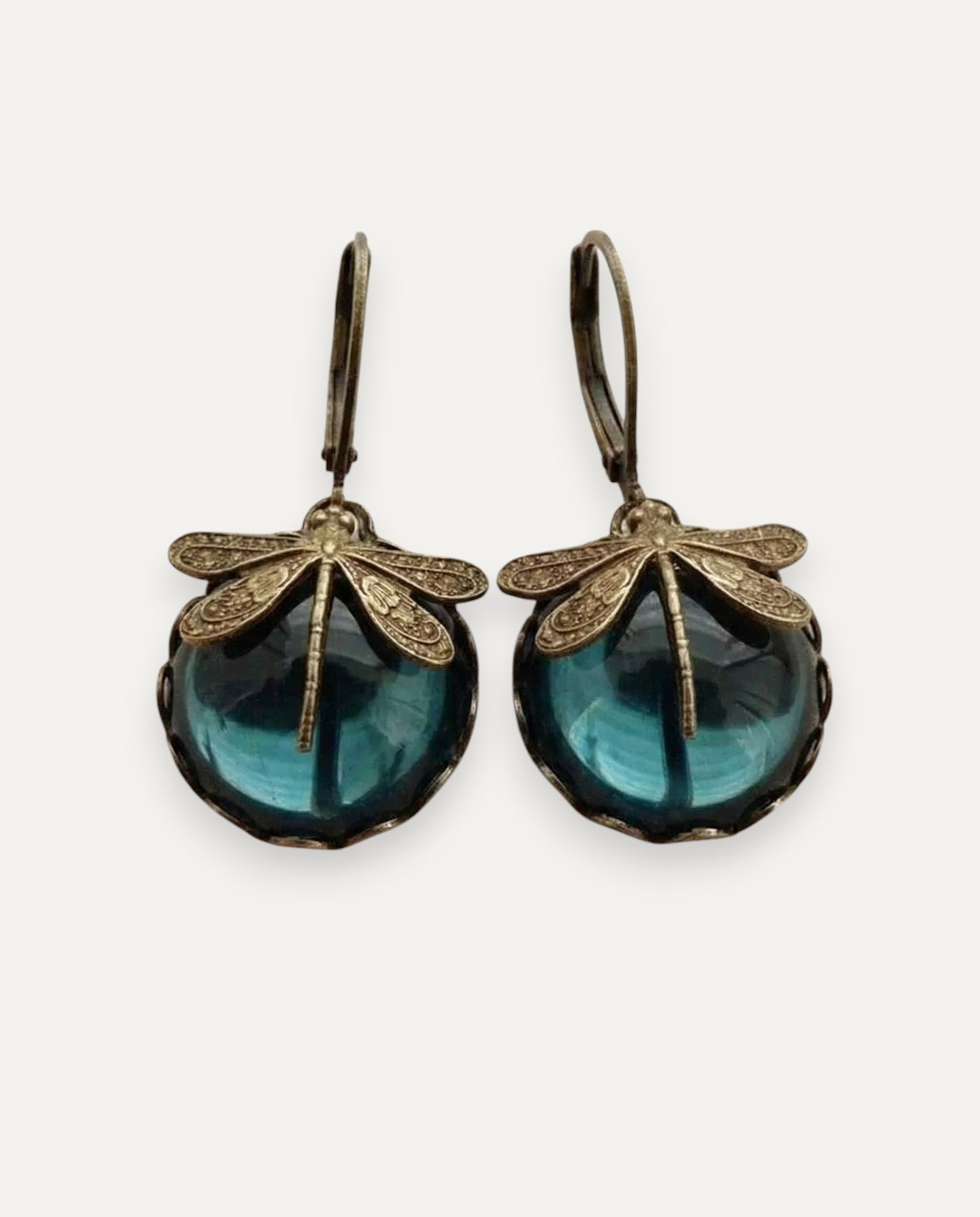 Vintage Gold Dragonfly Earrings with Ball