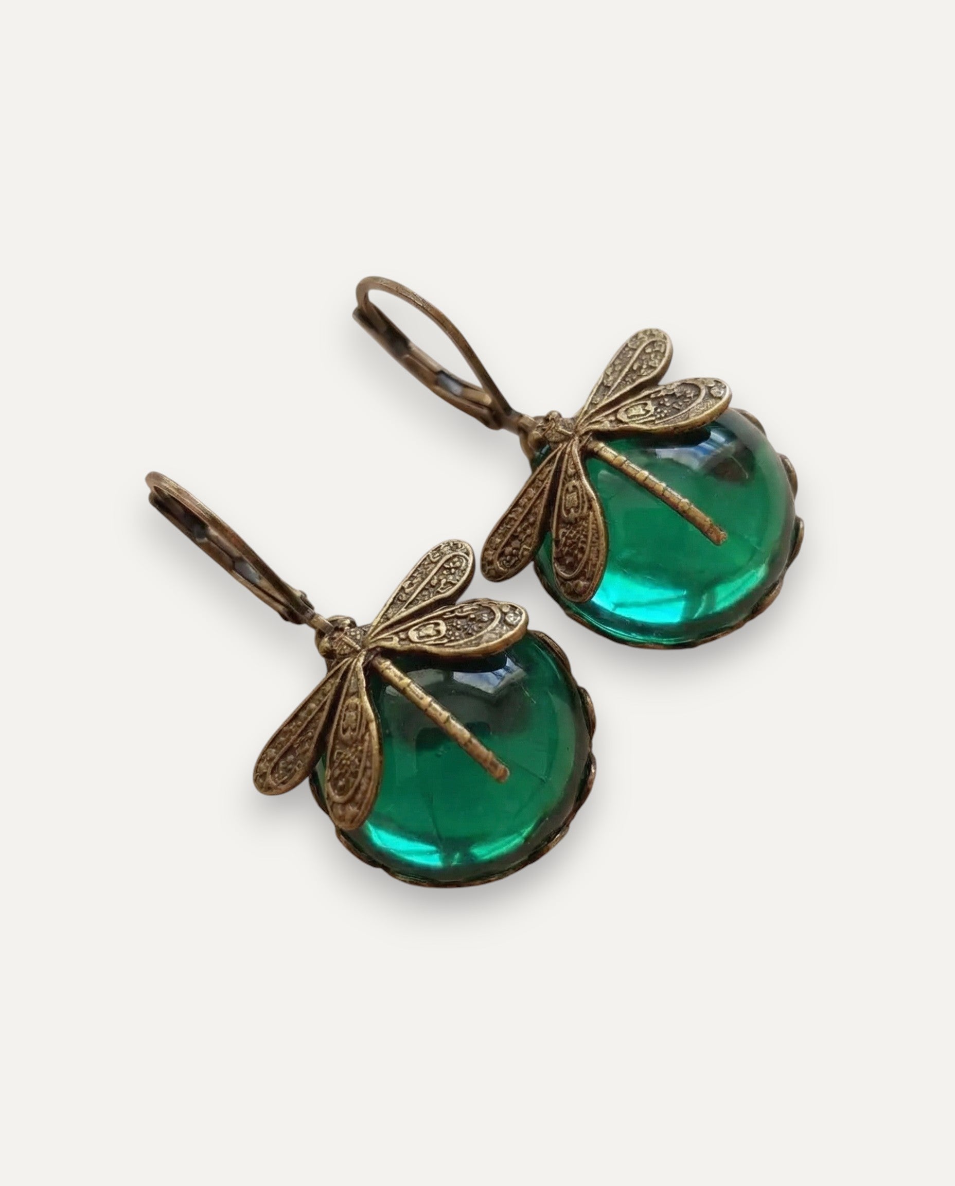 Vintage Gold Dragonfly Earrings with Ball
