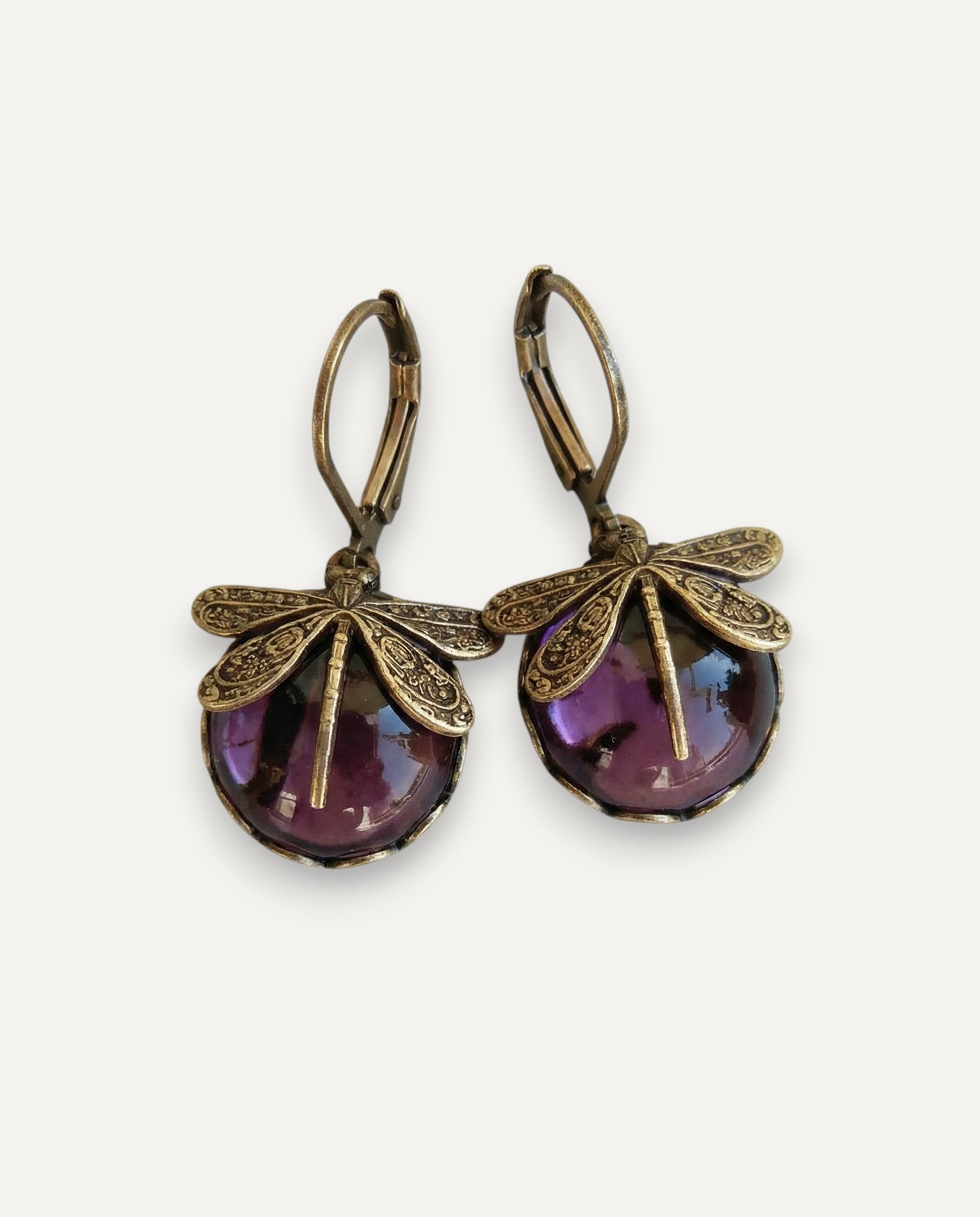 Vintage Gold Dragonfly Earrings with Ball