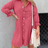 Galilea - Chic Turn-Down Collar Denim Midi Dress