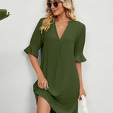 Amy - Casual Loose Pleated Knee Length Dress