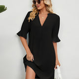 Amy - Casual Loose Pleated Knee Length Dress