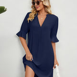 Amy - Casual Loose Pleated Knee Length Dress