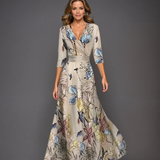 Emily - Printed High Waist Midi Dress with Mid Sleeves
