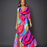 Emily - Printed High Waist Midi Dress with Mid Sleeves