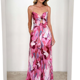 Annalise - Chic Printed Suspender Strap Long Dress