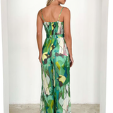 Annalise - Chic Printed Suspender Strap Long Dress