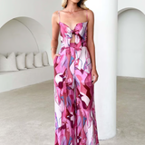 Annalise - Chic Printed Suspender Strap Long Dress