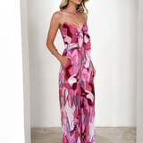 Annalise - Chic Printed Suspender Strap Long Dress
