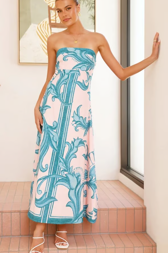 Iris - Vintage Printed Long Tube Dress
