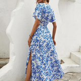 Bea - Bohemian V-Neck Blue Beach Dress
