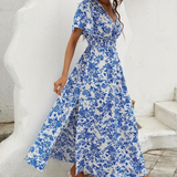 Bea - Bohemian V-Neck Blue Beach Dress