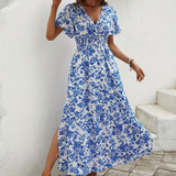 Bea - Bohemian V-Neck Blue Beach Dress