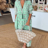 Jasmine - Relaxed Long Lantern Sleeves Boho Maxi Dress
