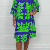 Kenzie - Bohemian Retro Print V-neck Cropped Sleeves Dress