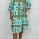 Kenzie - Bohemian Retro Print V-neck Cropped Sleeves Dress