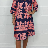Kenzie - Bohemian Retro Print V-neck Cropped Sleeves Dress