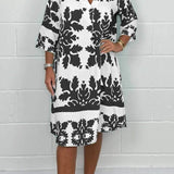 Kenzie - Bohemian Retro Print V-neck Cropped Sleeves Dress
