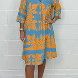 Kenzie - Bohemian Retro Print V-neck Cropped Sleeves Dress